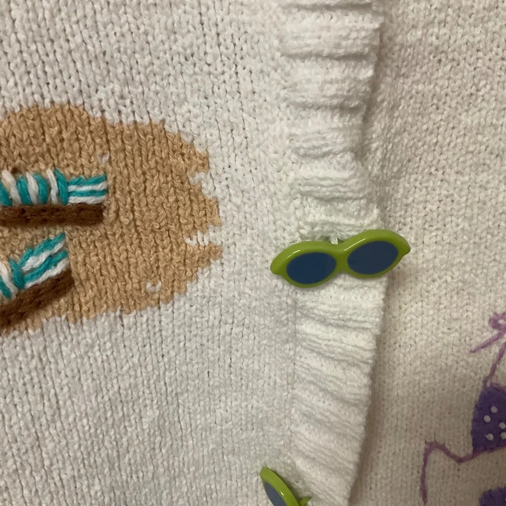 White Women's Beach Motif Button-Up Sweater Cardigan - Picture 5 of 9